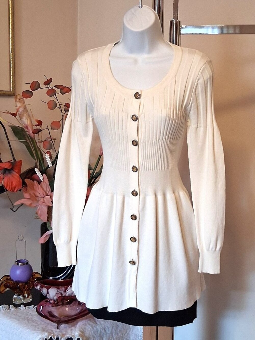 High-Quality Structured Knit Cardigan Sweater Coat Women XS Office Chic
